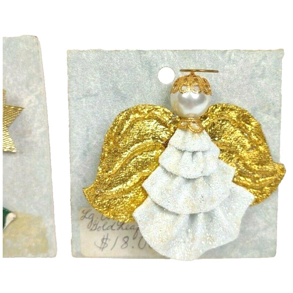 Vintage Handmade Christmas Brooch Pins Rhinestone Bow Tree, Gold Angel Lot of 2 - Picture 3 of 7